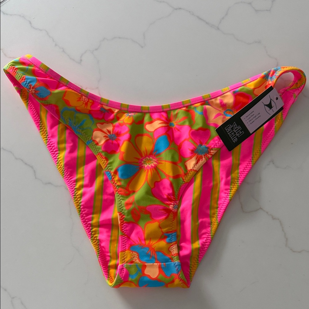 Wild Fable Reversible Neon Floral or Striped Bikini Bottom